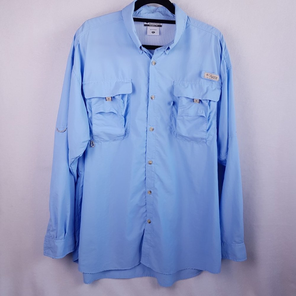 COLUMBIA | PFG Shirt Mens Button Down Long Sleeve Vented Blue Size XL